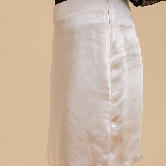 HEM & THREAD Champagne Satin Mini Skirt | Side Slit Luxe Finish - Picture 4 of 6